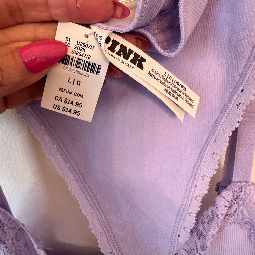 PINK - Seamless Rib Longline Bralette & High-Leg Thong Panty Set Purple L - NWT - Picture 7 of 7